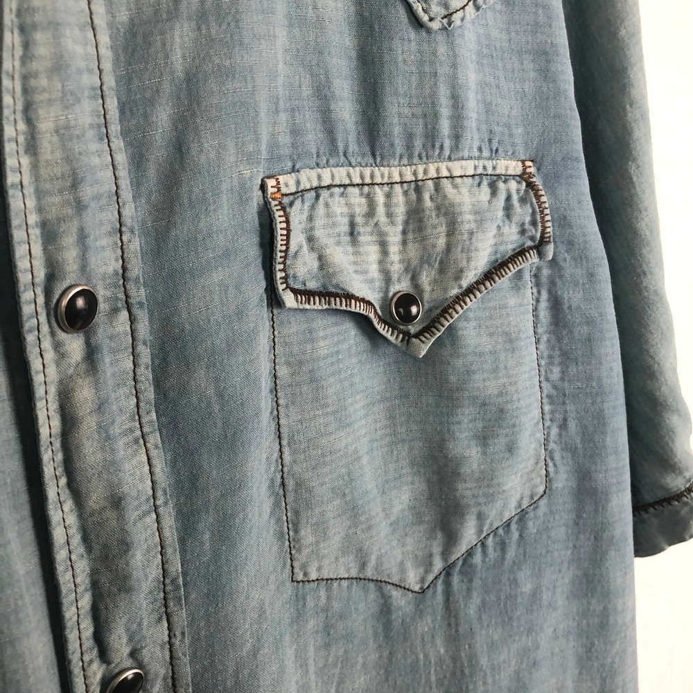 RYAN MICHAEL Silk Linen Western Snap Shirt Men's L Morning Sky Blue S/S - Picture 9 of 14